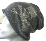 Jersey Beanie grau mit Totenkopf