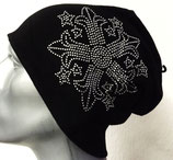 Jersey Beanie schwarz mit Blume