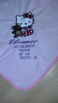 Art:Nr:12-457  Babydecke mit Namen bestickt, Motiv "Hello Kitty"