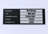 Maschinen Typenschild, KFZ, beschriftet, schwarz 30 x 80 mm Vers. Tabelle