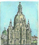 Steffen Gröbner_Radierung col._ 401 Frauenkirche Dresden Miniatur 3 x 3,5 cm Druckplattengröße