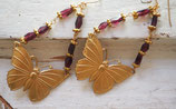 GOLD - VINTAGE BUTTERFLY & AMETHYST DANGLE / DROP EARRING - Item 036