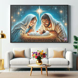 主耶稣基督降生黑色框36x24帆布画 The Birth of The Lord Jesus Christ Black Canvas Gallery Wraps 36"x24"