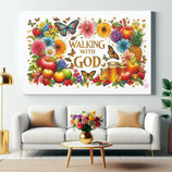 与神同行水果花朵蜂蜜帆布画36 英寸 x 24 英寸，基督教礼物 Walking With God Fruits Flowers Honey Canvas Gallery Wraps, 36"x24", Christian Gifts