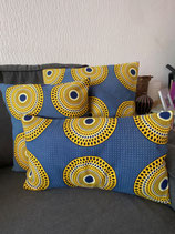 Housse de coussin Fond bleu cercles jaune