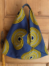 Sac Origami fond bleu cercles jaune