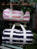 Sac polochon toile coton rayé rose ou marine