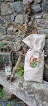 Sac cadeau Noël en toile crème avec broderie