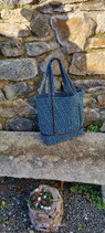 Sac cabas en coton turquoise et noir doublé toile de jouy