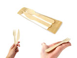 500 BIS FORCHETTA COLTELLO TOVAGLIOLO IN LEGNO 100% BIO imbustate singolarmente