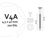 Terrassenbohrschraube für Alu-Unterkonstruktion, 4,5x40 mm, V4A, TX20, 200 Stück pro Packung