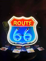 Neon Werbung Route 66  Schild mit Hintergrund Reklame Diner US Interstate