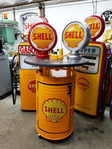 Shell Design Stehtisch auf feststellbaren Rollen inkl. Staufach 50er Jahre Gelb