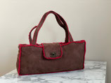 Chanel Tasche Veloursleder Lammfell Shearling braun rot