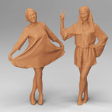 Hippie-Mädels (F-089) 3D-Druck-Figuren, unbemalt, 1:45