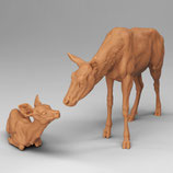 Ricke mit Kitz (T-151) 3D-Druck-Figuren, unbemalt, 1:32