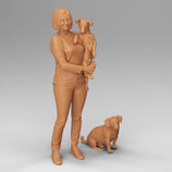 Giesela mit Hunden (F-061), 3D-Druckfiguren, unbemalt, 1:45