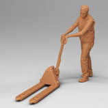 Lagerarbeiter mit Handhubwagen (F-745), 3D-Druck-Figurenset, unbemalt, 1:32