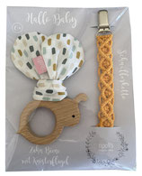 Geschenkset "Hello Baby": Greifling & Schnullerkette "Biene"