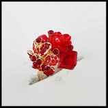 Bague anneau doré réglable fleurs résine et strass rouge BAG005