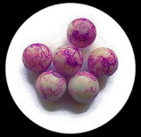 Perle en verre effet marbre 16 mm violet orchidée   Réf : 042
