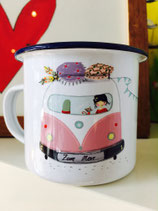 Becher emaille Campingbus rosa