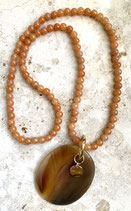 Natursteinperlen Kette orange mit Hornanhänger (359)