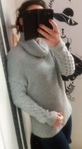 Pull Gris Grosse Maille Col Roulé