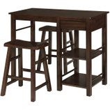 eHemco Counter Height Dinning Set Breakfast Table with Storage Shelves and 2 Saddle Seat Barstools, Walnut, 3 Pieces