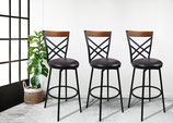eHemco 24/29'' Swivel Metal Barstool with Double X Back Faux Leather Seat in Espresso