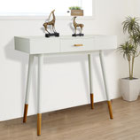 eHemco Euro Console Sofa Table with Bamboo Legs, White and Dark Oak