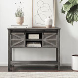 Farmhouse Console Table with Sliding Barn Doors and Bottom Shelf