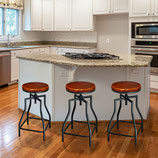 eHemco Adjustable Swivel Metal Kitchen Counter Backless Barstool with Wood Veneer Seat, Black