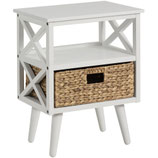 eHemco X-Side Mid-Century Nightstand End Table with Storage Shelf and Wicker Basket