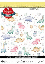 Musselin Double Gauze Dinos bunt