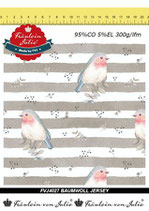 Baumwolljersey Birdy Streifen Vögel taupe Fräulein von Julie