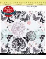 Musselin Double Gauze Schmetterlinge/Pusteblumen