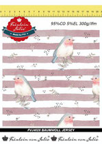 Baumwolljersey Birdy Streifen Vögel rosa Fräulein von Julie