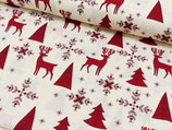 Baumwolle Tannenbaum/Rentier Creme/Rot