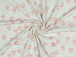 Baumwolljersey Herzen ecru melange/rot