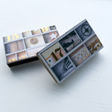 Streichholzschachtel mit Ausschnitt aus Adventskalender gold/gelb