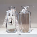 Set: 2 Glasflaschen mit Deko aus Holz