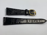 Baume & Mercier Vintage Krokodil Lederarmband schwarz / flach - Bandanstoss 19 mm verjüngt sich auf 14mm - NOS (New old Stock)