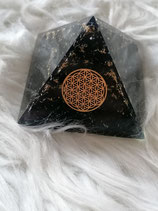 Schwarze Turmalin Orgonit Pyramide+Blume des Lebens-