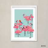 Kinderzimmer Poster Illustration FLAMINGOS & PAPAGEI