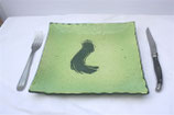 Assiette vert pomme point vert feuille + griffe de chat