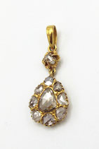 18 Karaat gouden druppelvormige hanger bezet met roosdiamanten, ca.2.20 ct.