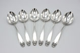 Set van 6 Hollands zilveren lepels, Art Deco decor met hamerslag, Van Kempen 1950.