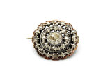 14 Karaat goud en zilveren toren broche bezet met roosdiamanten, ca.0.50 ct.