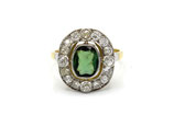 18 Karaat gouden ring met groene toermalijn en diamanten, ca.1.36 ct.